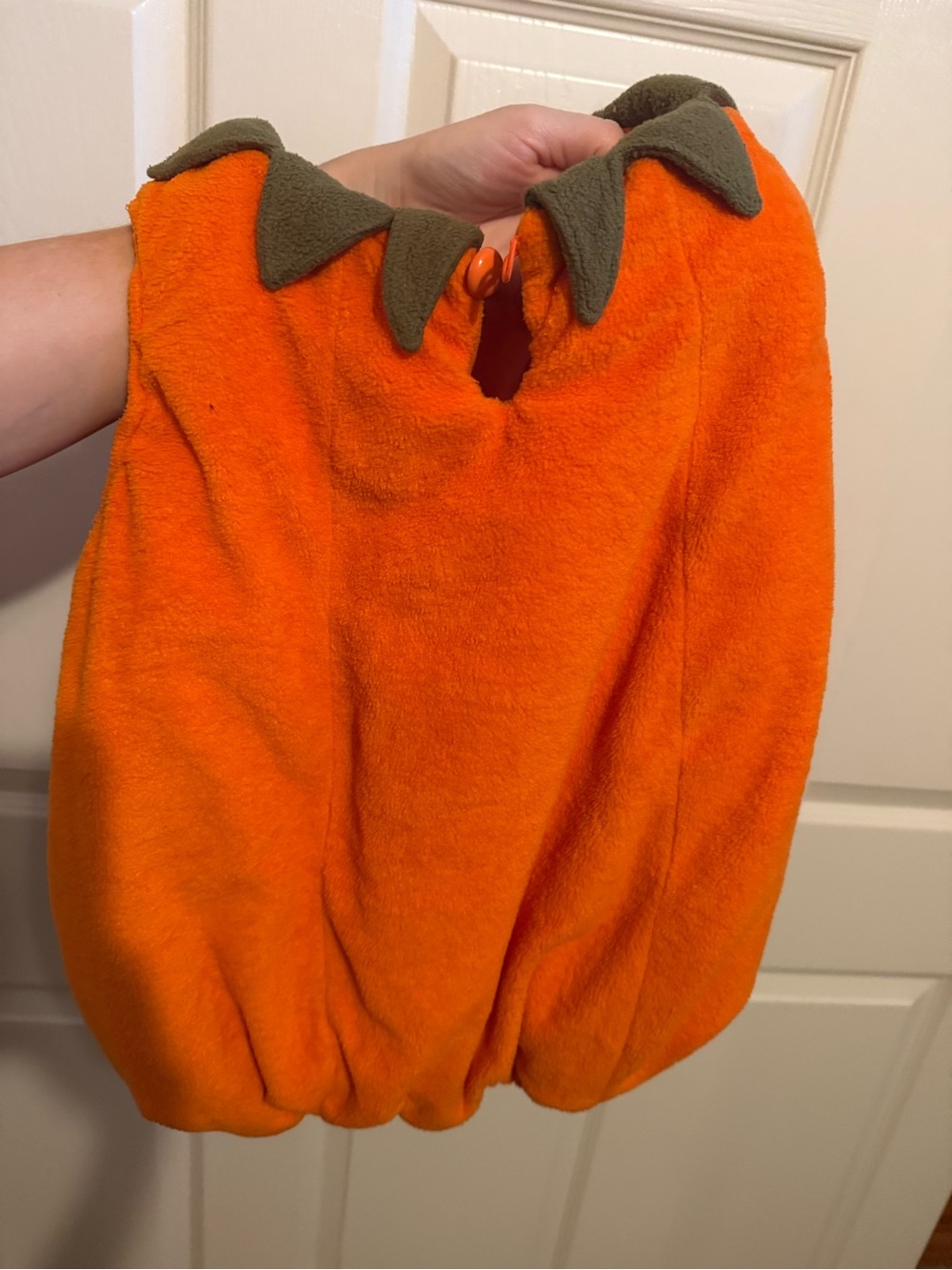Children's Orange Pumpkin Dress-Up Costume with Green Leaf Trim